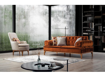 Sofa set Suite Sofas Sofa Armchair Three Seater 3+1 Seater Orange