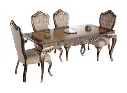 Chair Set 4x Lehn Chairs Dining room chair Wood Luxury Dining room Fabric Baroque Chairs