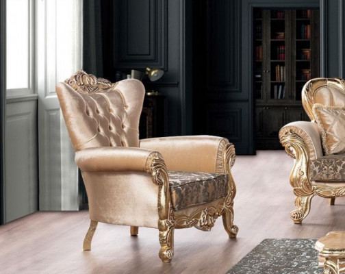 Armchair Seat Seater Design Living room Upholstery new Style Baroque Rococo Luxury Beige