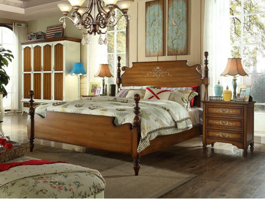 Design Bedroom 3-piece Bed 2x Bedside table American Luxury Beds Set Furniture