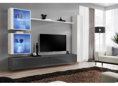 White Wall unit Living room Set TV Lowboard Designer Furniture Wall Wardrobe Sideboard