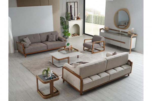 Noble white and gray sofa set three-seater designer armchair wood coffee table