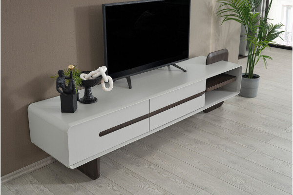 White Wall unit Wood TV cabinet Designer wall shelves Living room Lowboard 3 pieces