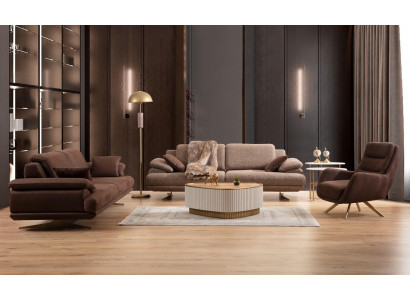 Beige-Brown Living room Sofa set 3 Seater Upholstered Armchair Coffee table