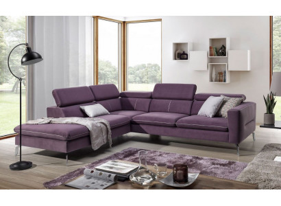 A functional, stylish corner sofa in a modern style for your home in purple luxury upholstery