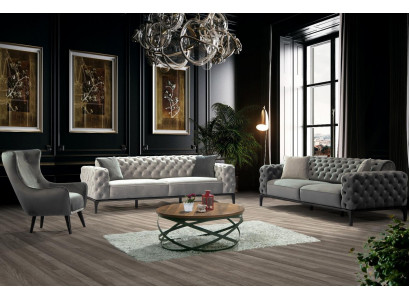 Chesterfield Sofa set Sofa 31 Seater Fabric Gray Luxury Sofas Seat